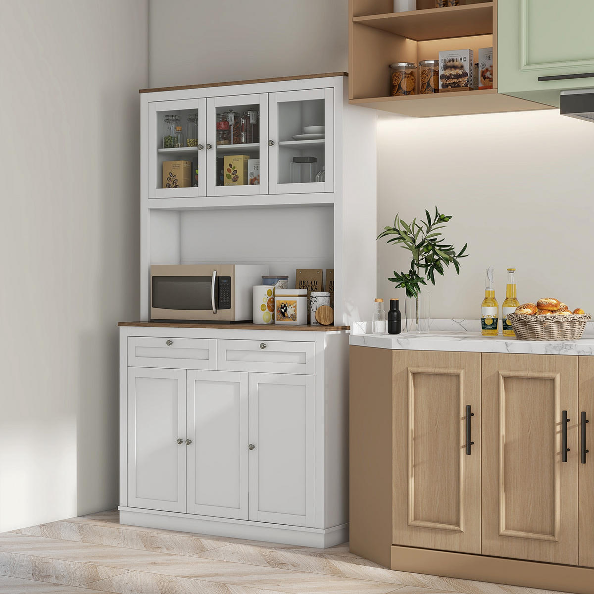 KÜCHENSCHRANK Weiß, 6 Türen, 2 Schubladen, 100/40/180 cm - Weiß, Holzwerkstoff (100/180/40cm) - PANGIVO
