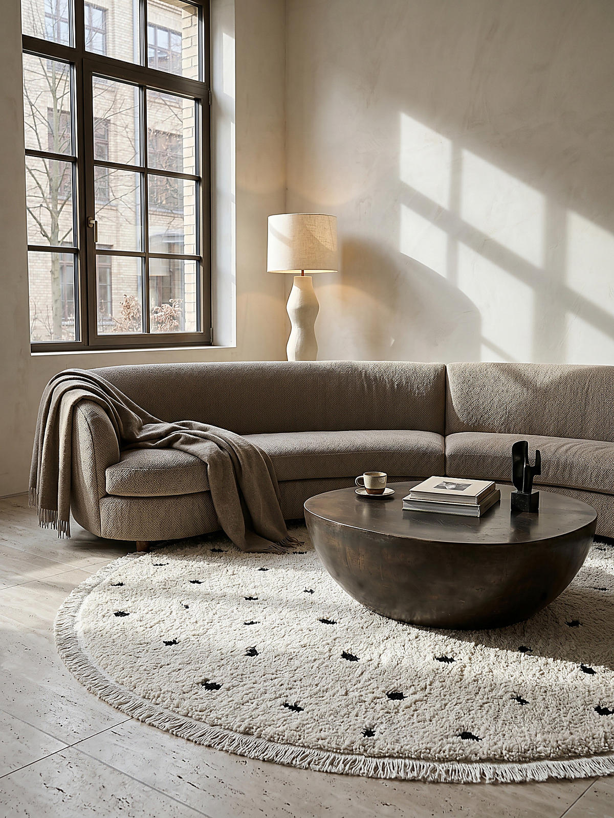 RUNDTEPPICH Abstrakt ATRIO Polypropylen Creme 120 x 120 cm - Beige, Textil (120/120cm) - KADIMA DESIGN