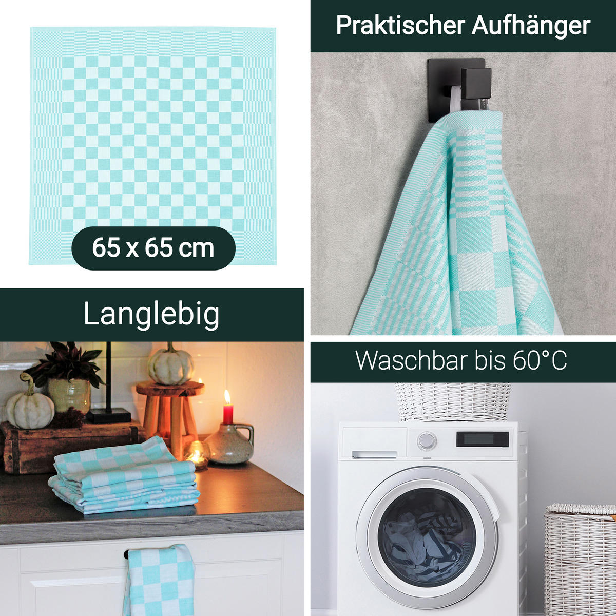 GESCHIRRTÜCHER, 6er-Set, 65x65 cm, 100% Baumwolle, Grün - Grün, Textil (65/65cm) - Zollner