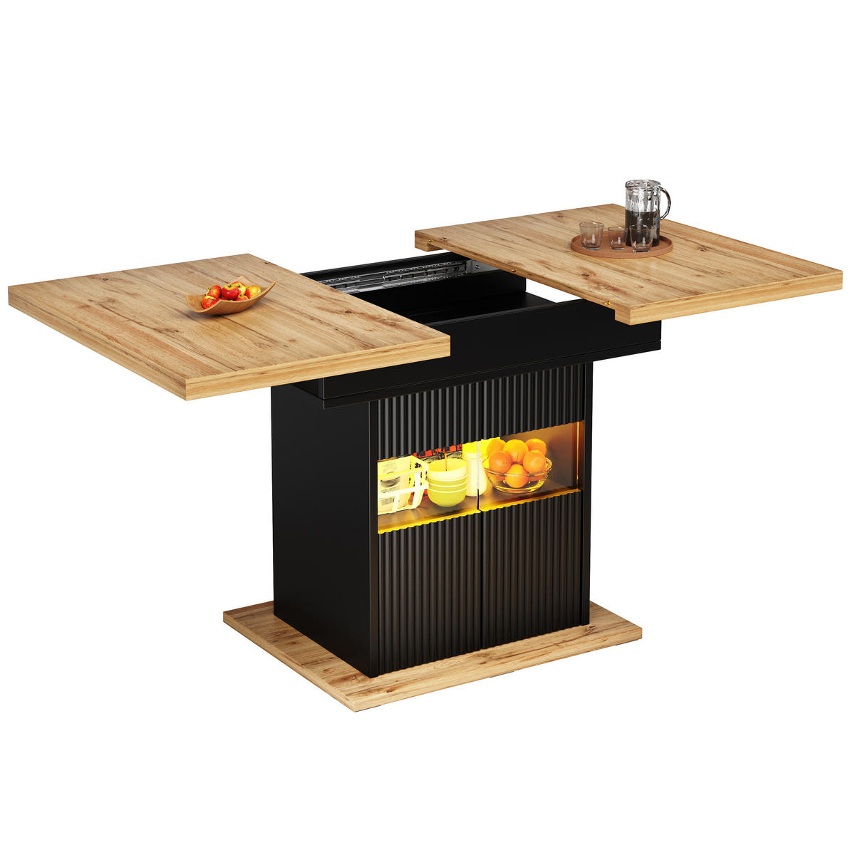 ESSTISCH ausziehbar 110-140/80/76 cm mit LED DE-39632 Schwarz/Holzoptik - Schwarz, Holzwerkstoff (80/110/76cm) - ComfortXL