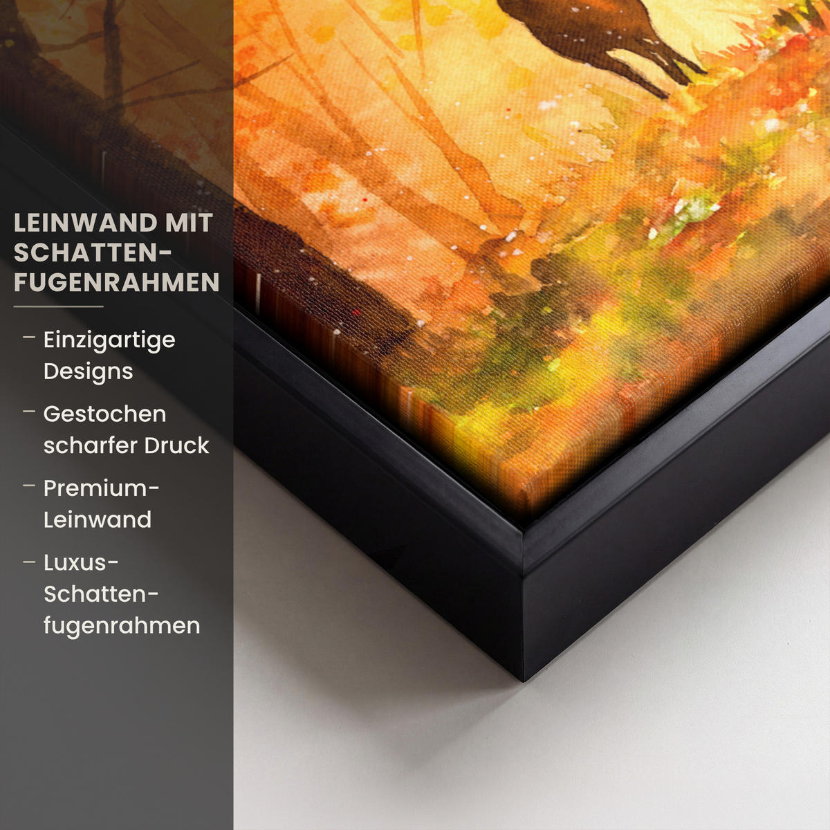LEINWAND Bilder mit Rahmen - Natur - Ölfarbe - Hirsche - Tiere - Herbst - Orange - 30x40 - Orange, Textil (30/40cm) - MuchoWow