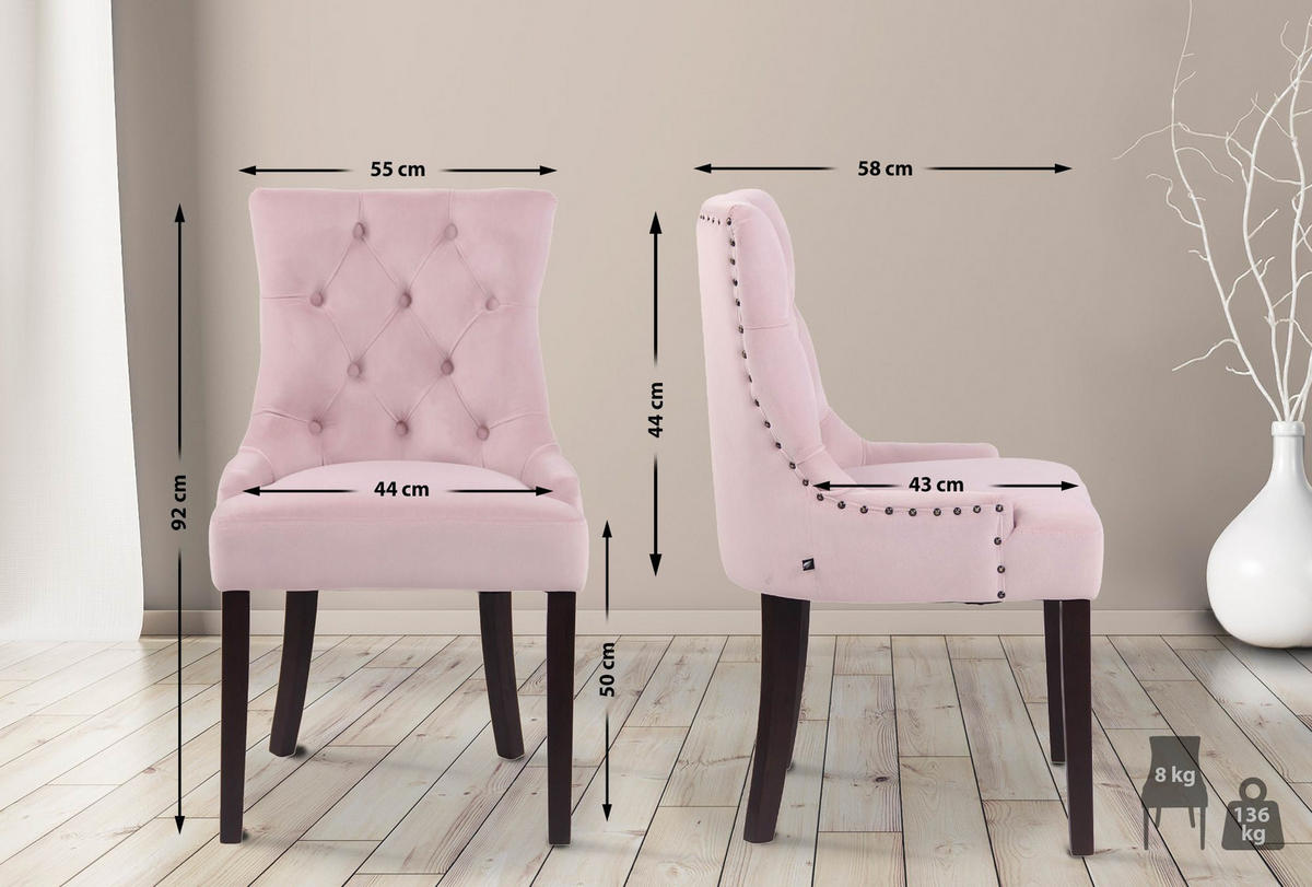 STUHL Samt pink - Pink, Holz/Textil (55/92/58cm) - CLP