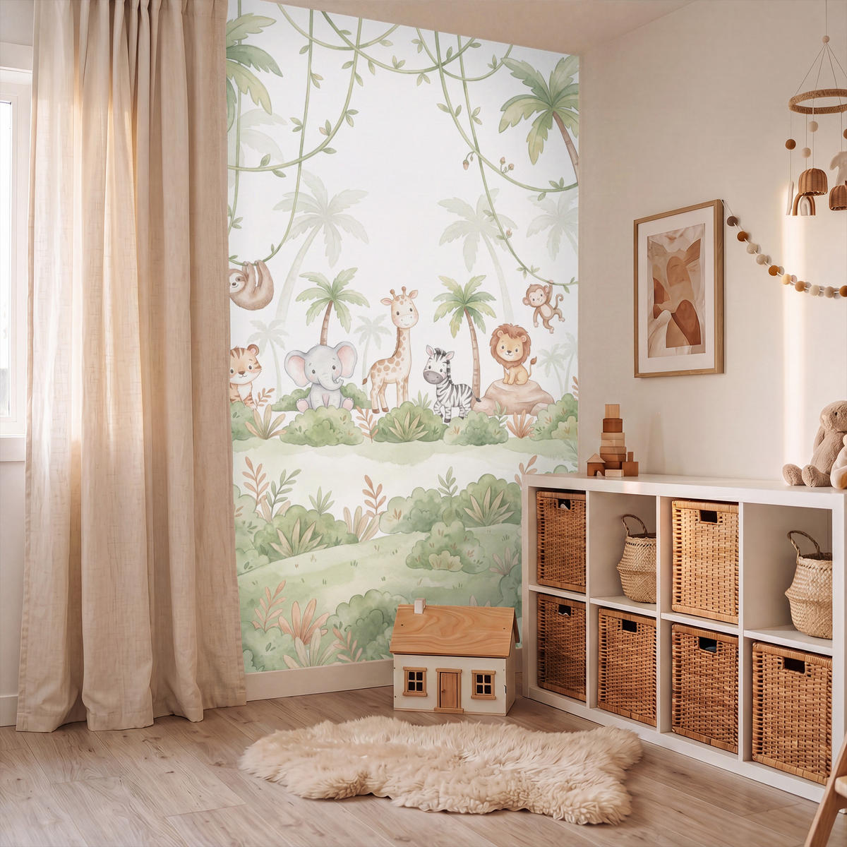 KINDERTAPETE - Tiere - Dschungel - Pastell - 140x220 cm - Weiß, Papier (140/220cm) - OnlyWow