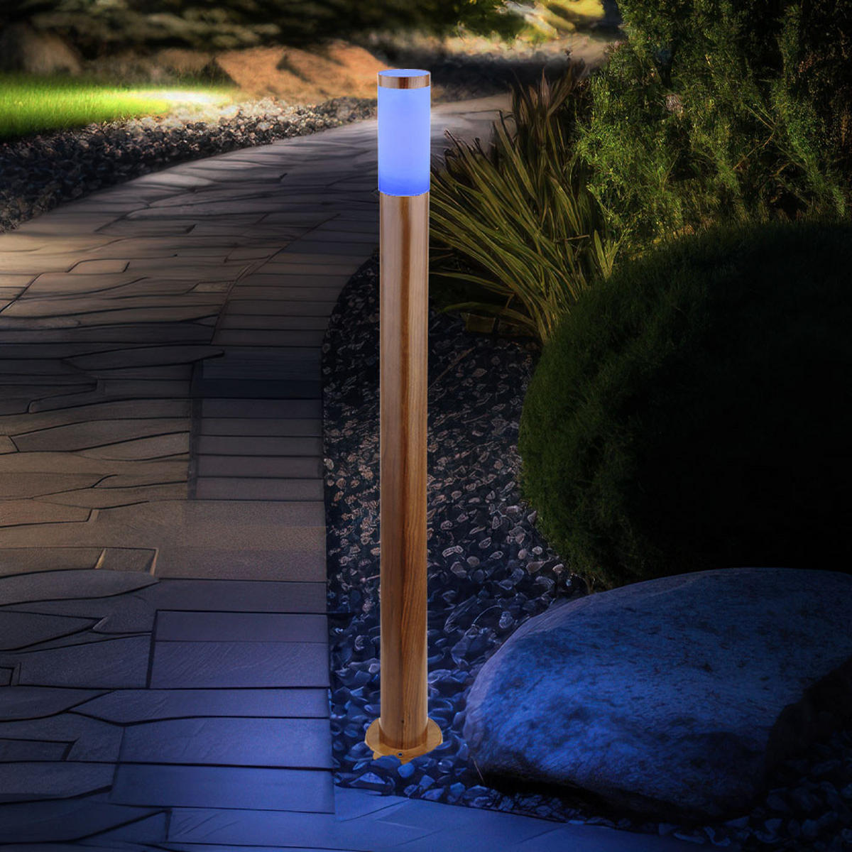 LED AUSSENLEUCHTE Edelstahl Braun Holzoptik - Braun, Metall (12.7/12.7/110cm) - Globo Lighting