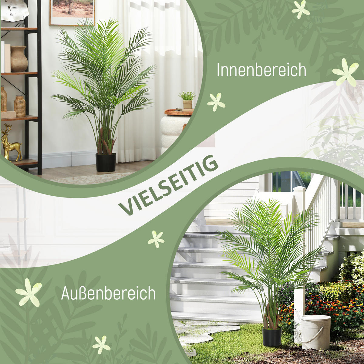 KUNSTPFLANZE Kunststoff Zement Grün - Schwarz/Grün, Kunststoff (120cm) - HOMCOM