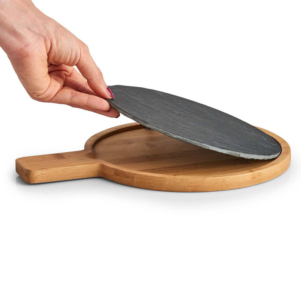 SERVIERPLATTEN, 6 Stück, Schiefer mit Bambusbrett - 29,5 x 22cm - Schwarz, Stein (19/1.5/40cm) - Zeller Present
