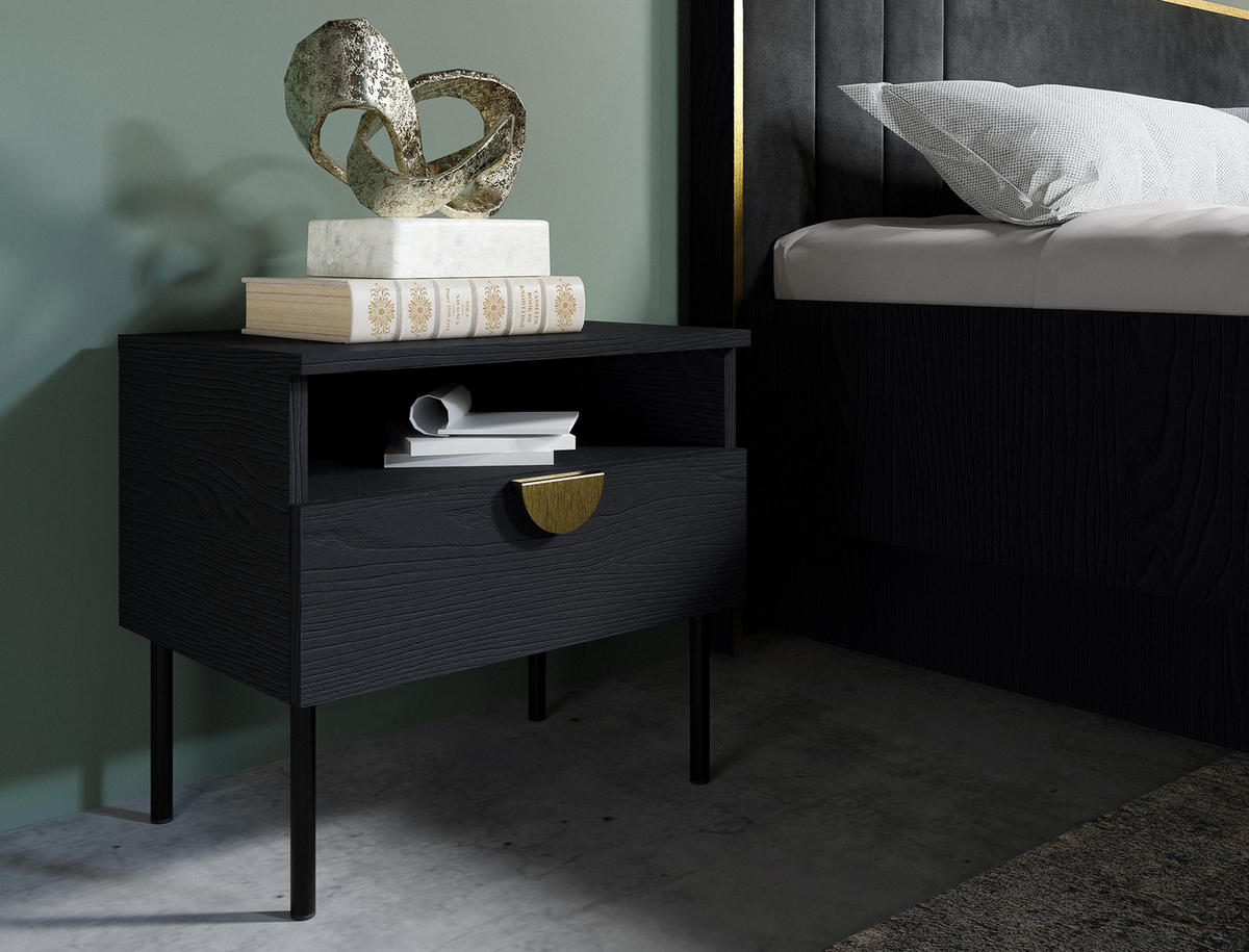 NACHTTISCH Brunelli 2S Schwarz 50/45,5/43,5 cm – 2er Set - Schwarz, Holzwerkstoff/Metall (50/45.5/43.5cm) - AX Living