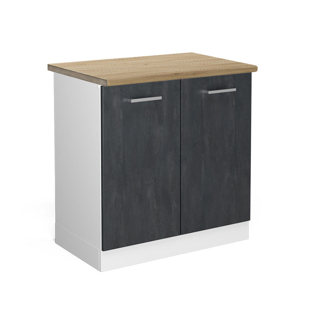 SPÜLENUNTERSCHRANK KÜCHENSCHRANK R-Line Schwarz Beton 80 cm AP Eiche - Schwarz/Weiß, Holzwerkstoff (80/81.6/60cm) - Vicco
