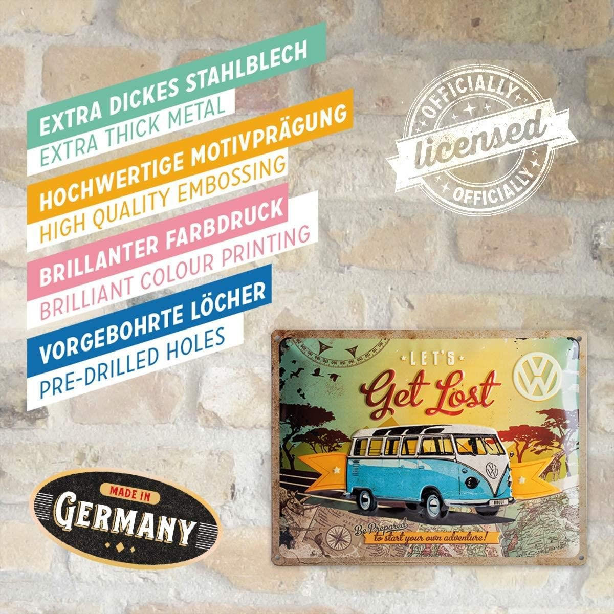 BLECHSCHILD 30/40 cm Volkswagen VW Bulli Let's Get Lost - Multicolor, Metall (40/30/0.2cm) - Nostalgic-Art