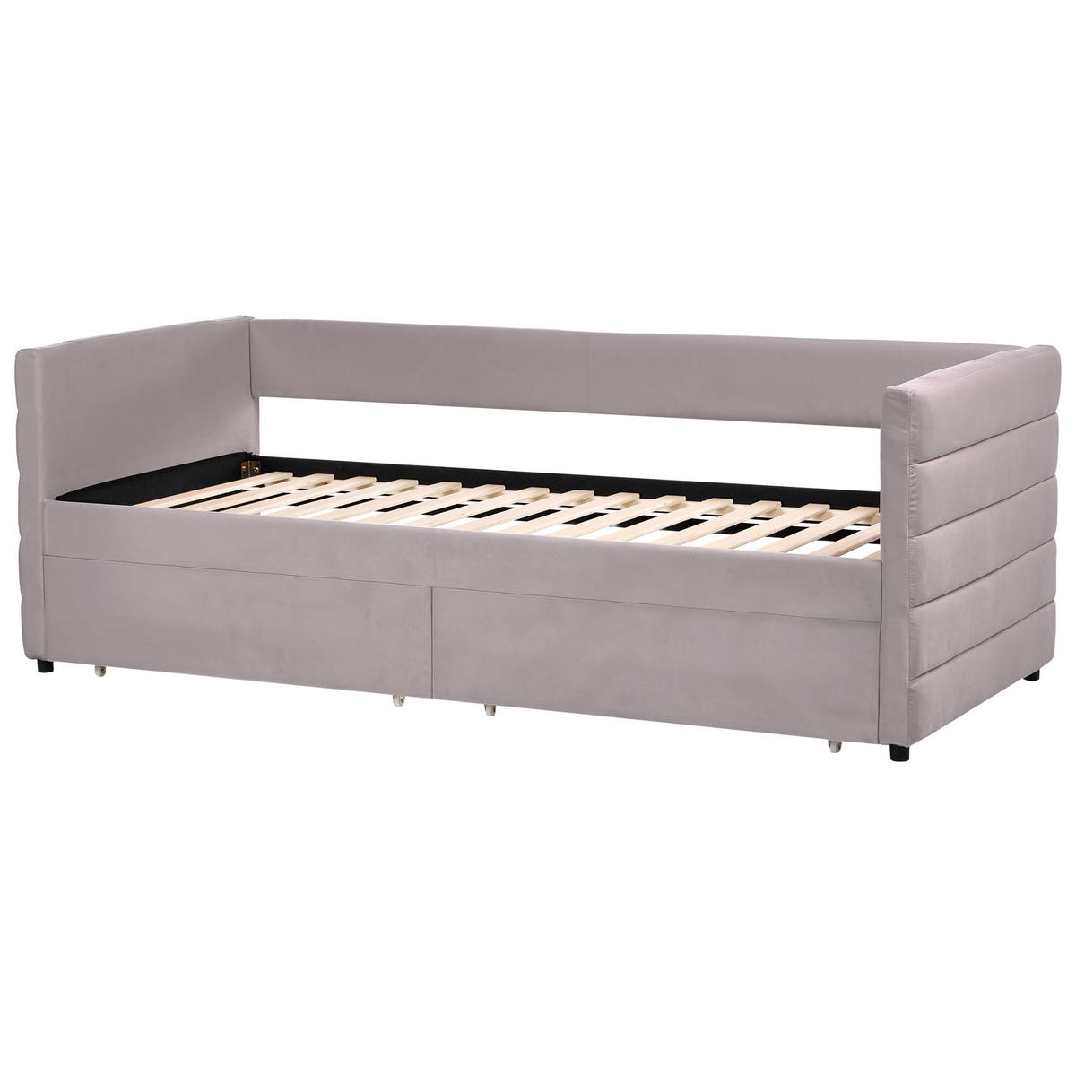 TAGESBETT mit Stauraum 90/200 Samtstoff Hellgrau Marray - Hellgrau, Textil (90/200cm) - Beliani