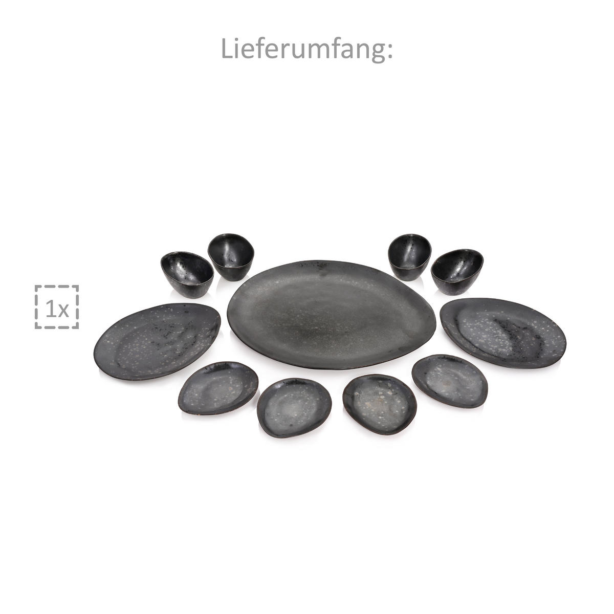 SERVIERPLATTEN SET TOMBEY - 11 teilig aus Steingut - Dunkelgrau, Keramik (16.5/32/38cm) - Sänger