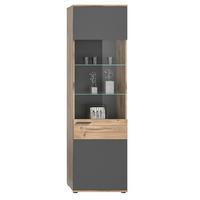 VITRINE Eiche, grau 57x200 cm mit Soft-Close, Wohn- und Esszimmer Vitrinenschrank - Eichefarben/Schwarz, Glas/Holzwerkstoff (57/200/37cm) - Inn.Furn