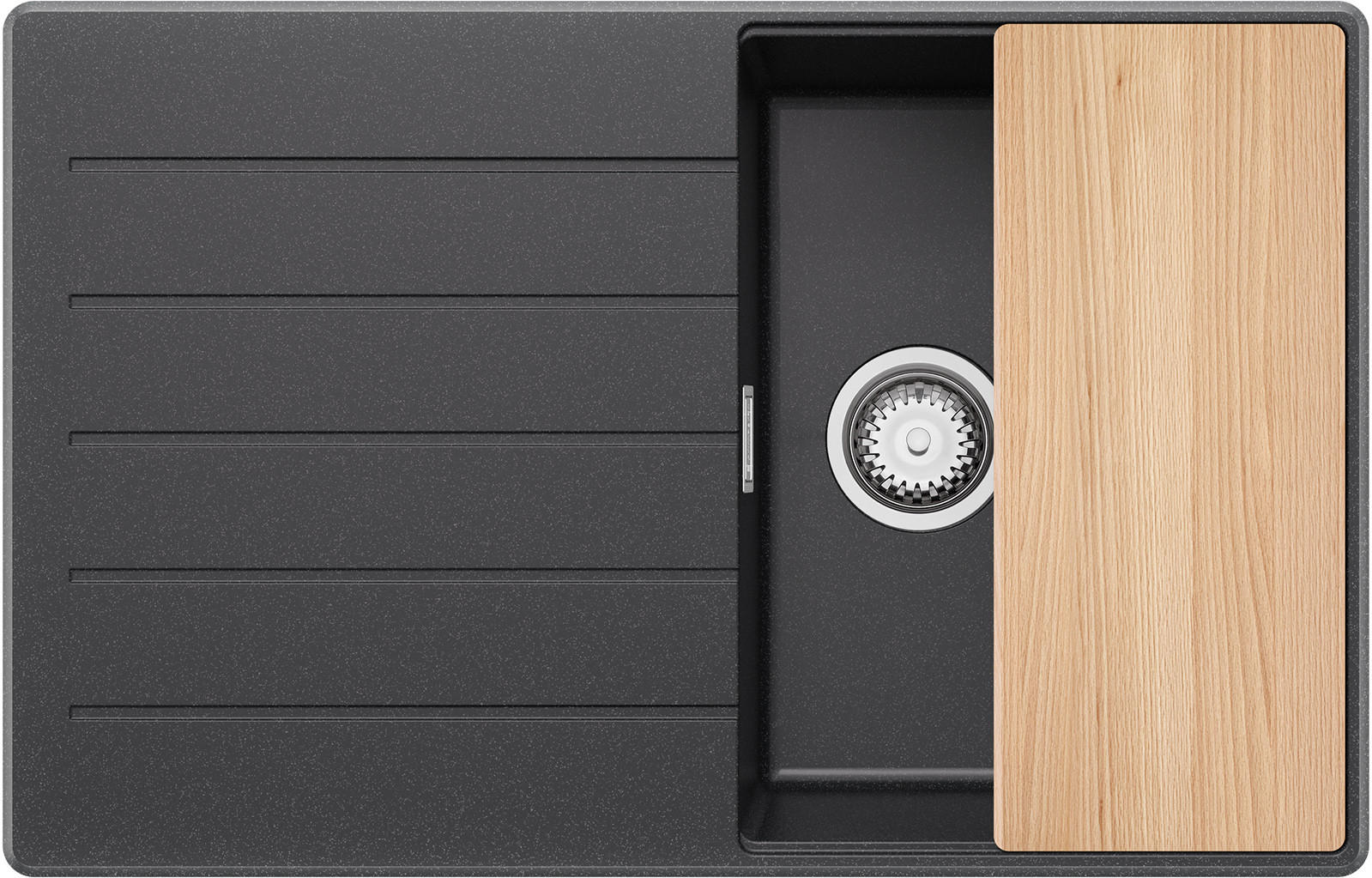 SPÜLBECKEN Kopenhagen, 2-er set Anthrazit 78/50 cm 1 Becken + Ablauf-Set + Schneidebrett ab 45er Unterschrank - Chromfarben/Anthrazit, Kunststoff (78/20/50cm) - Primagran