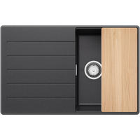SPÜLBECKEN Kopenhagen, 2-er set Anthrazit 78/50 cm 1 Becken + Ablauf-Set + Schneidebrett ab 45er Unterschrank - Chromfarben/Anthrazit, Kunststoff (78/20/50cm) - Primagran