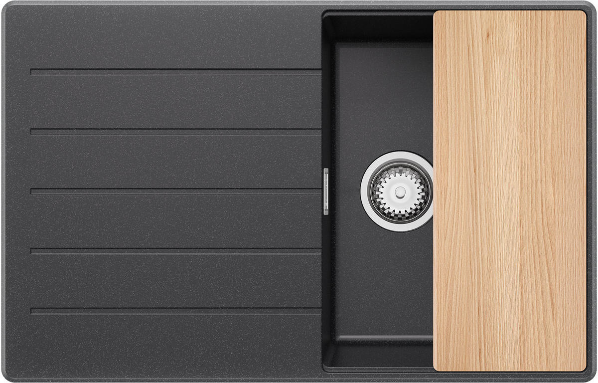 SPÜLBECKEN Kopenhagen, 2-er set Anthrazit 78/50 cm 1 Becken + Ablauf-Set + Schneidebrett ab 45er Unterschrank - Chromfarben/Anthrazit, Kunststoff (78/20/50cm) - Primagran