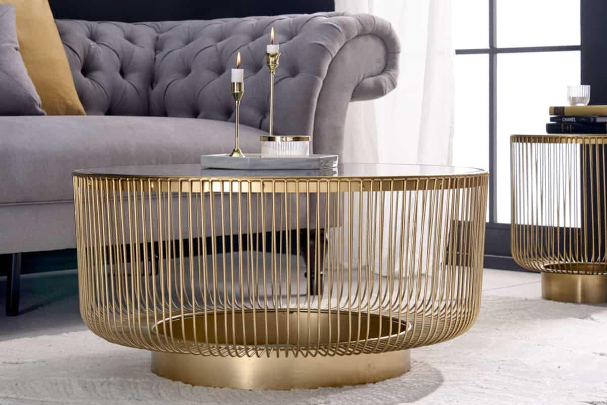 COUCHTISCH VARIATION rund Gold 79cm - Goldfarben, Glas/Metall (79/79/40cm) - riess-ambiente