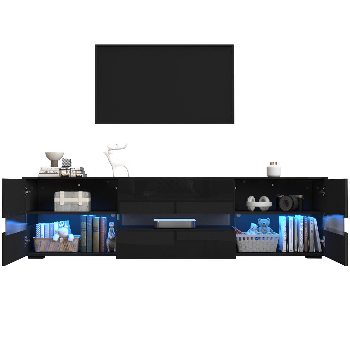 TV-LOWBOARD 160x39x45 cm Schwarz LED 2 Türen 1 Schublade - Schwarz, Holzwerkstoff (39/45/160cm) - FLIEKS