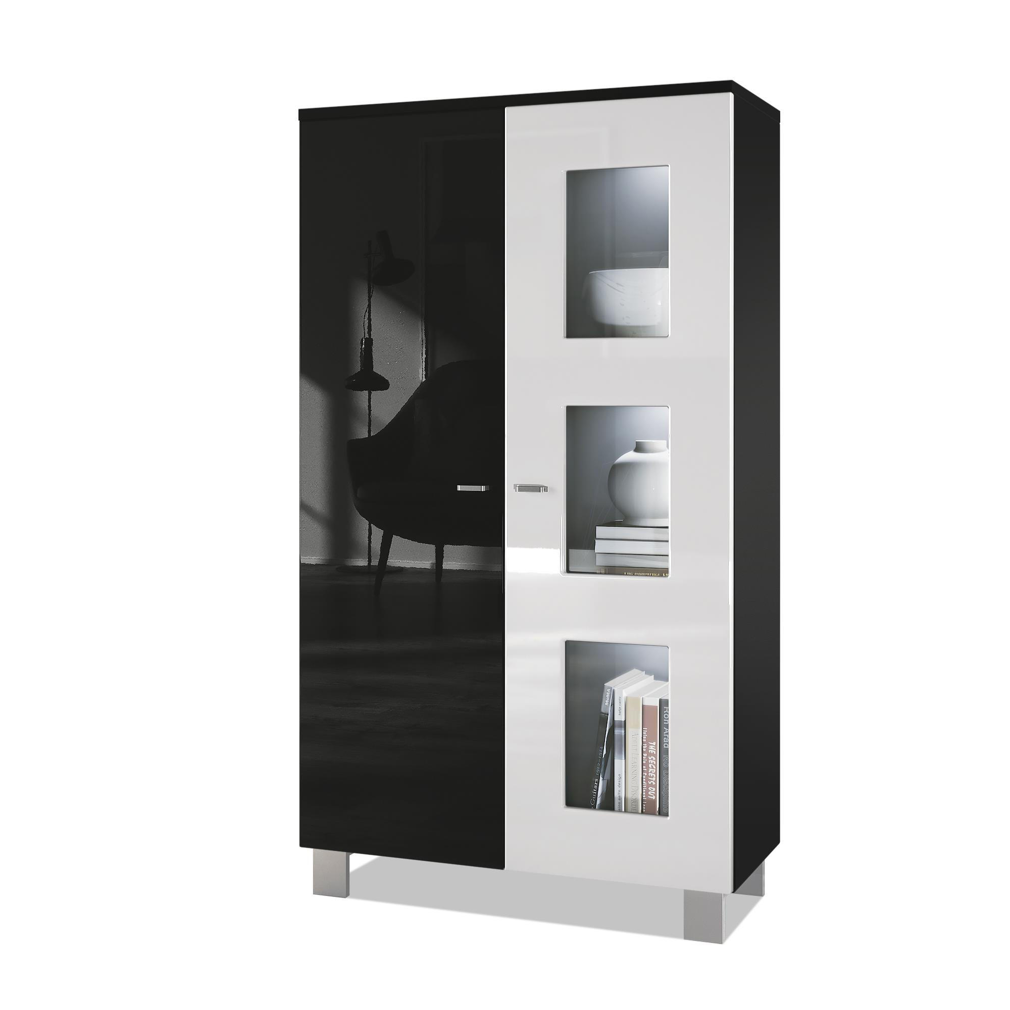 VITRINE Denjo Tür in Weiß Hochglanz - Weiß Hochglanz, Holzwerkstoff (71/129/35cm) - Vladon