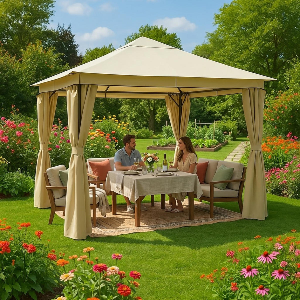 ERSATZDACH Venedig, Pavillondach 300x300 cm, PVC-beschichtet, Farbe: écru - Naturfarben, Kunststoff (300/0.3/300cm) - TPFGarden