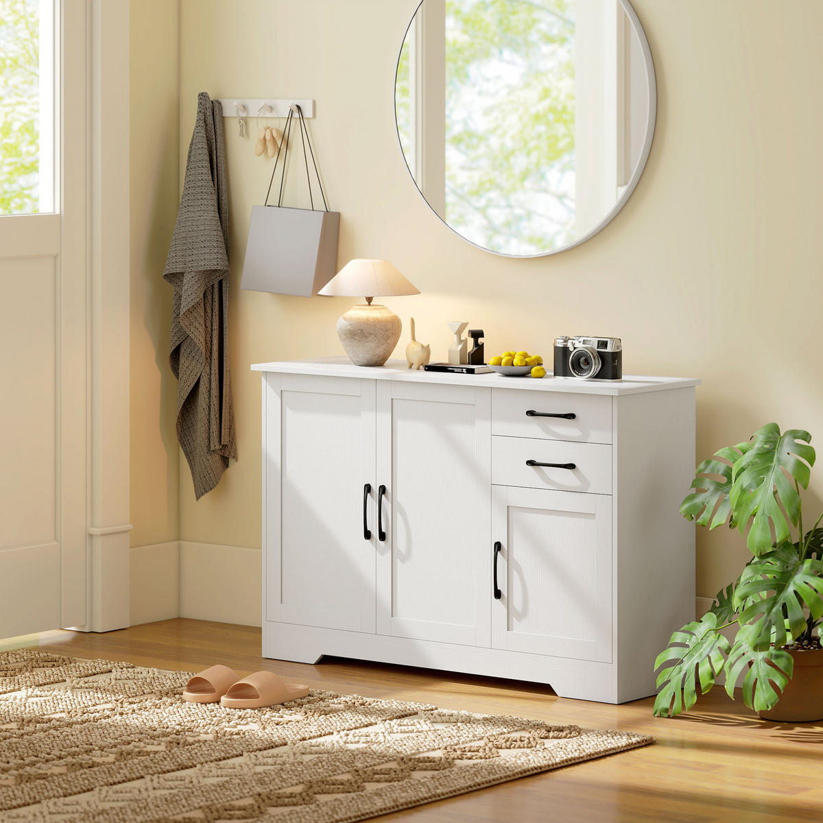 SIDEBOARD DE-11208 3 Türen & 2 Schubladen mit verstellbarem Boden Weiß - Weiß, Holzwerkstoff (120/79/38cm) - ComfortXL