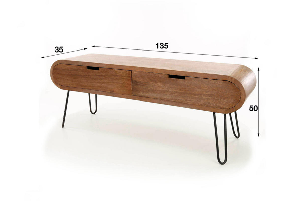 LOWBOARD EVORA Braun Holz - Schwarz/Braun, Holz/Metall (135/50/35cm) - KAWOLA