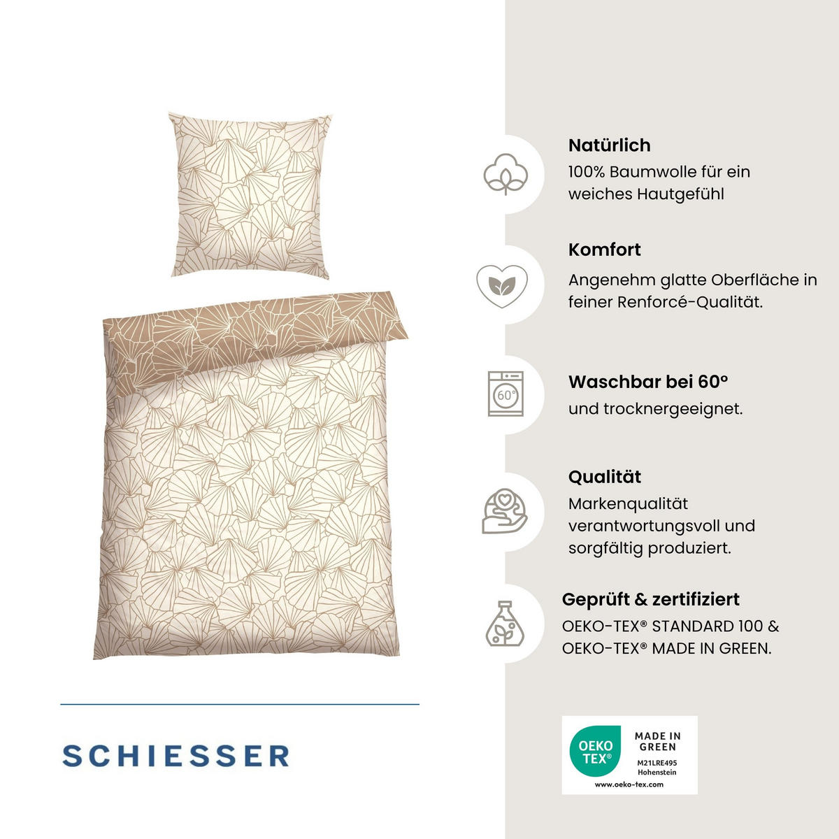 BETTWÄSCHESET Mariel - Renforcé - 2-teilig - 135 x 200 cm - Taupe - Taupe, Textil (135/200cm) - SCHIESSER