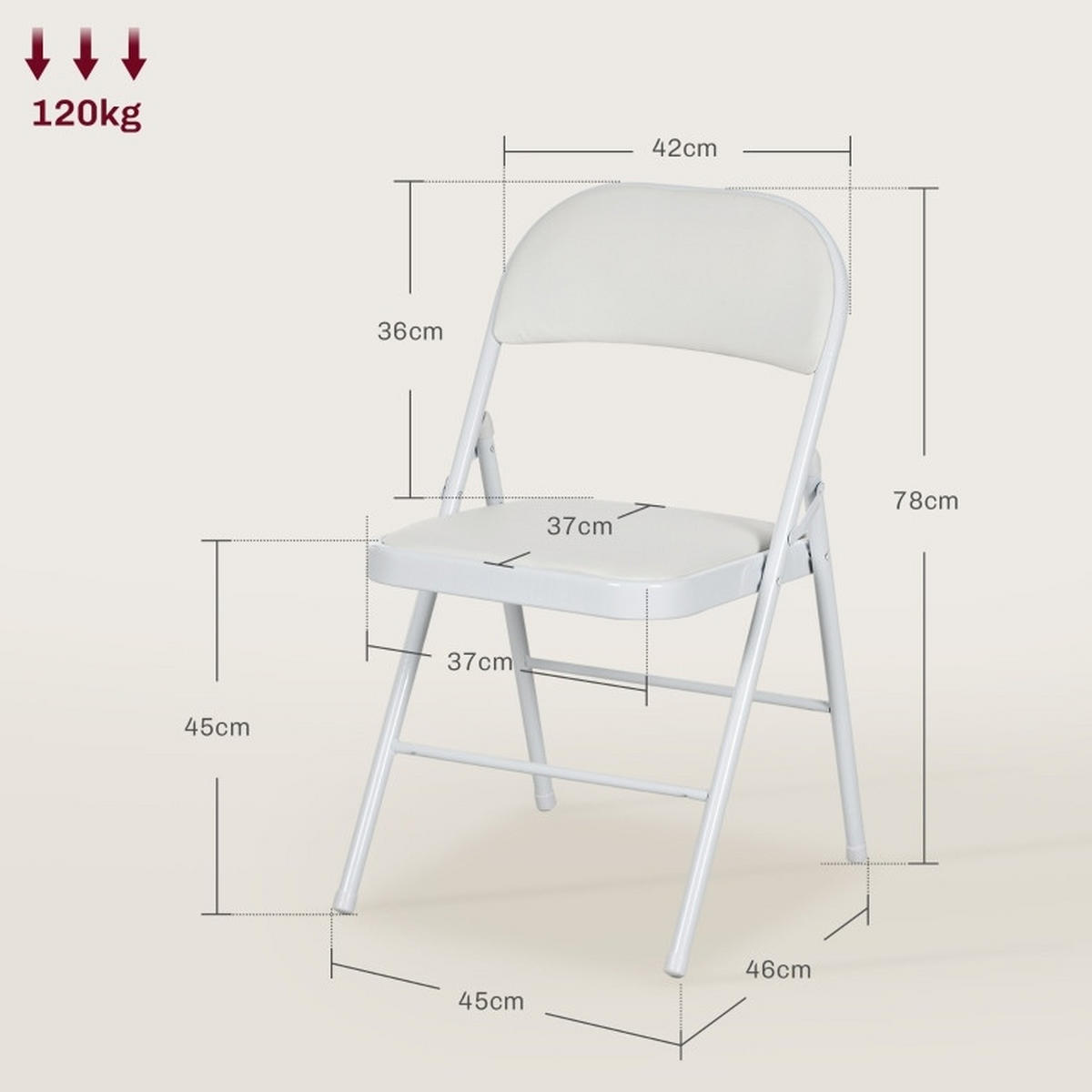 KLAPPSTUHL faltbar 45 x 46 x 78 cm Kunstleder Weiß 4er-Set - Weiß, Metall (45/78/46cm) - Meubliv