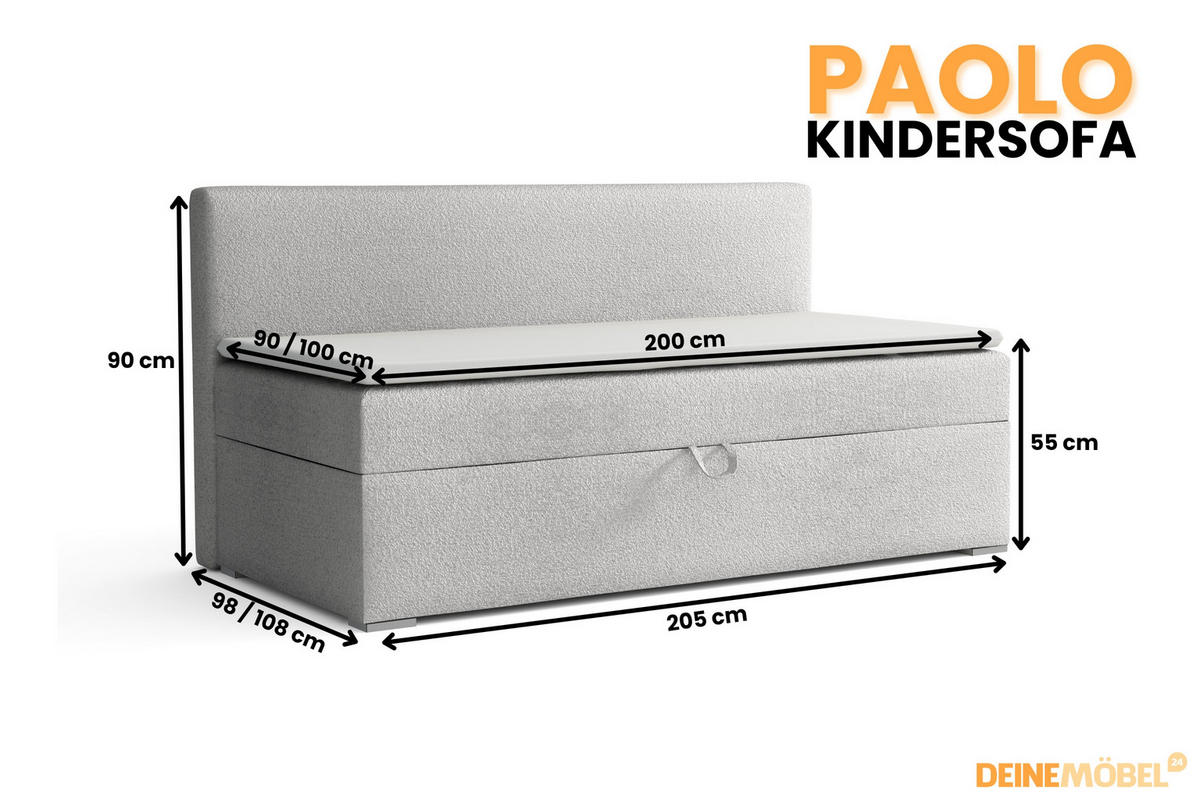 BOXBETT PAOLO 90/200 Boucle Hellgrau mit Bonell-Federkernmatratze H3 - Hellgrau, Holz/Holzwerkstoff (90/200cm) - Deine Möbel 24