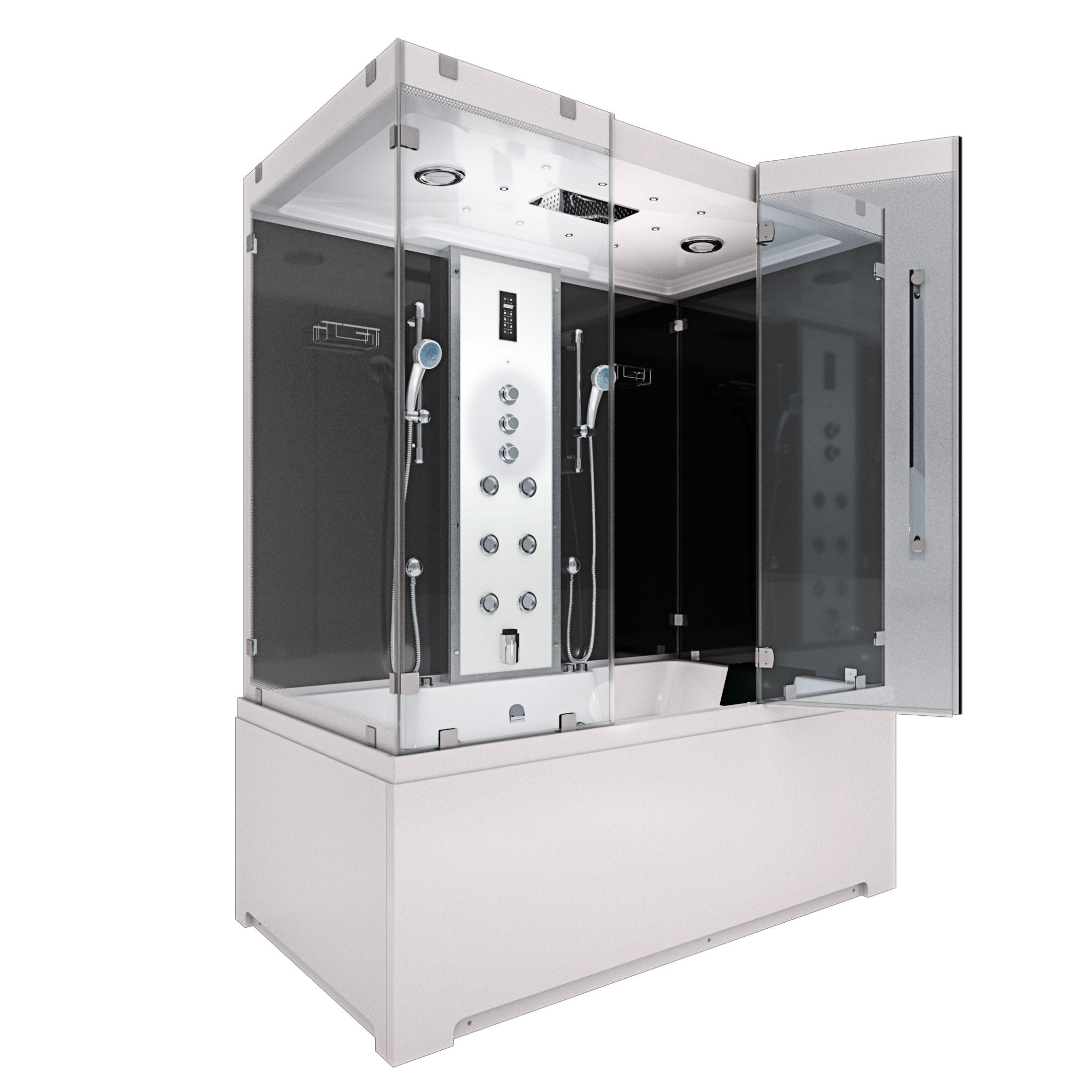 BADEWANNE Dusche K80-SW-TH-C-EA Duschtempel - Schwarz, Glas/Kunststoff (180/100/228cm) - AcquaVapore by Sandra Jentho