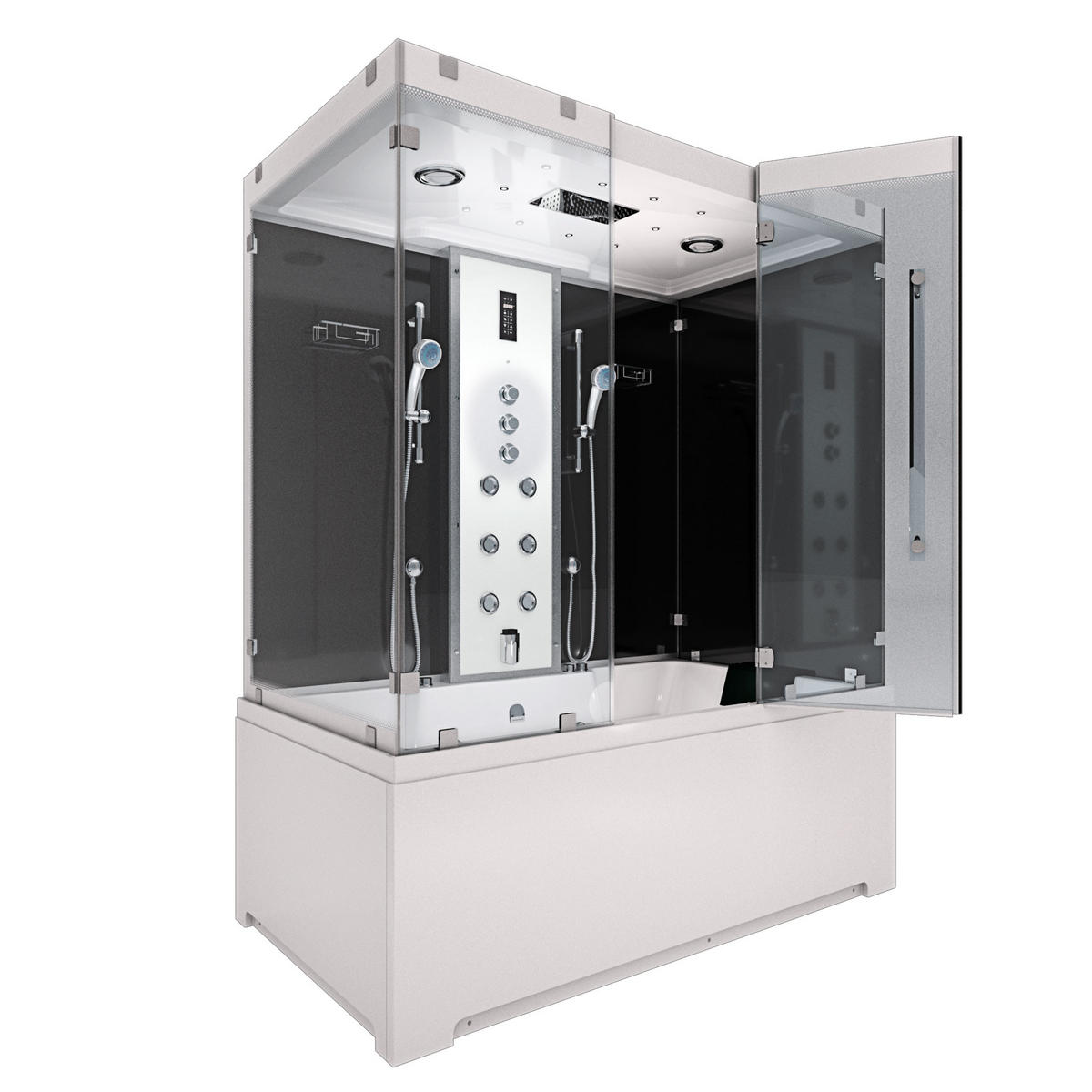 BADEWANNE Dusche K80-SW-TH-C-EA Duschtempel - Schwarz, Glas/Kunststoff (180/100/228cm) - AcquaVapore by Sandra Jentho