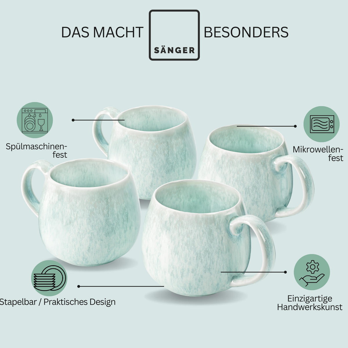 KAFFEEBECHER Set Paros 4 teilig - Türkis, Stein (0.3L) - Sänger