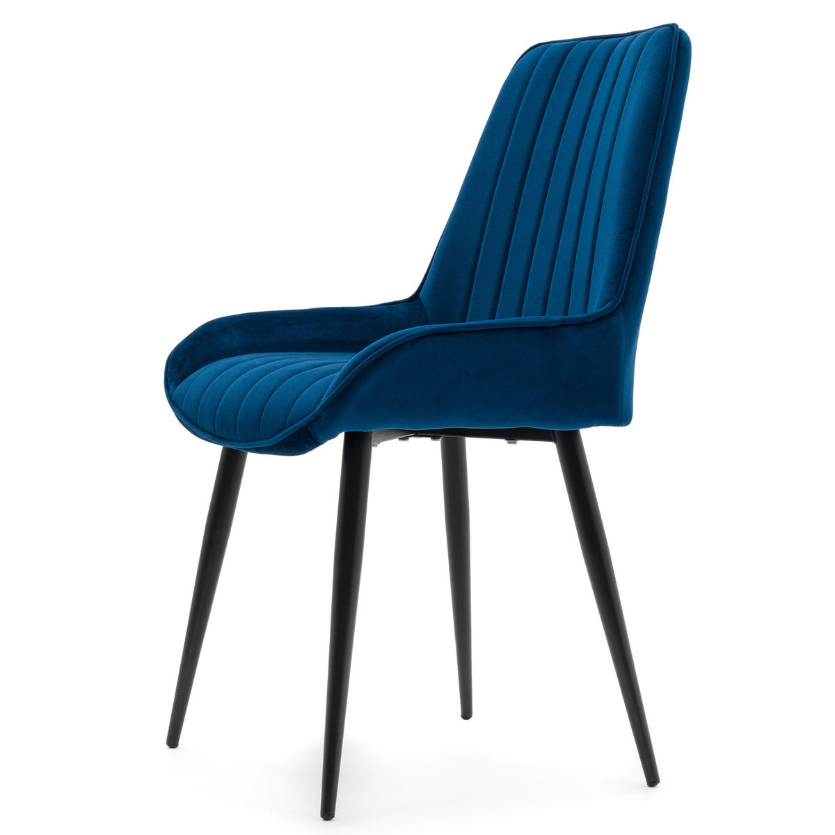 STUHL LUCA gepolstert mit Steppung - marineblau schwarze Beine - Samt Velours - Schwarz/Dunkelblau, Textil/Metall (51/88/50cm) - NEW HOME