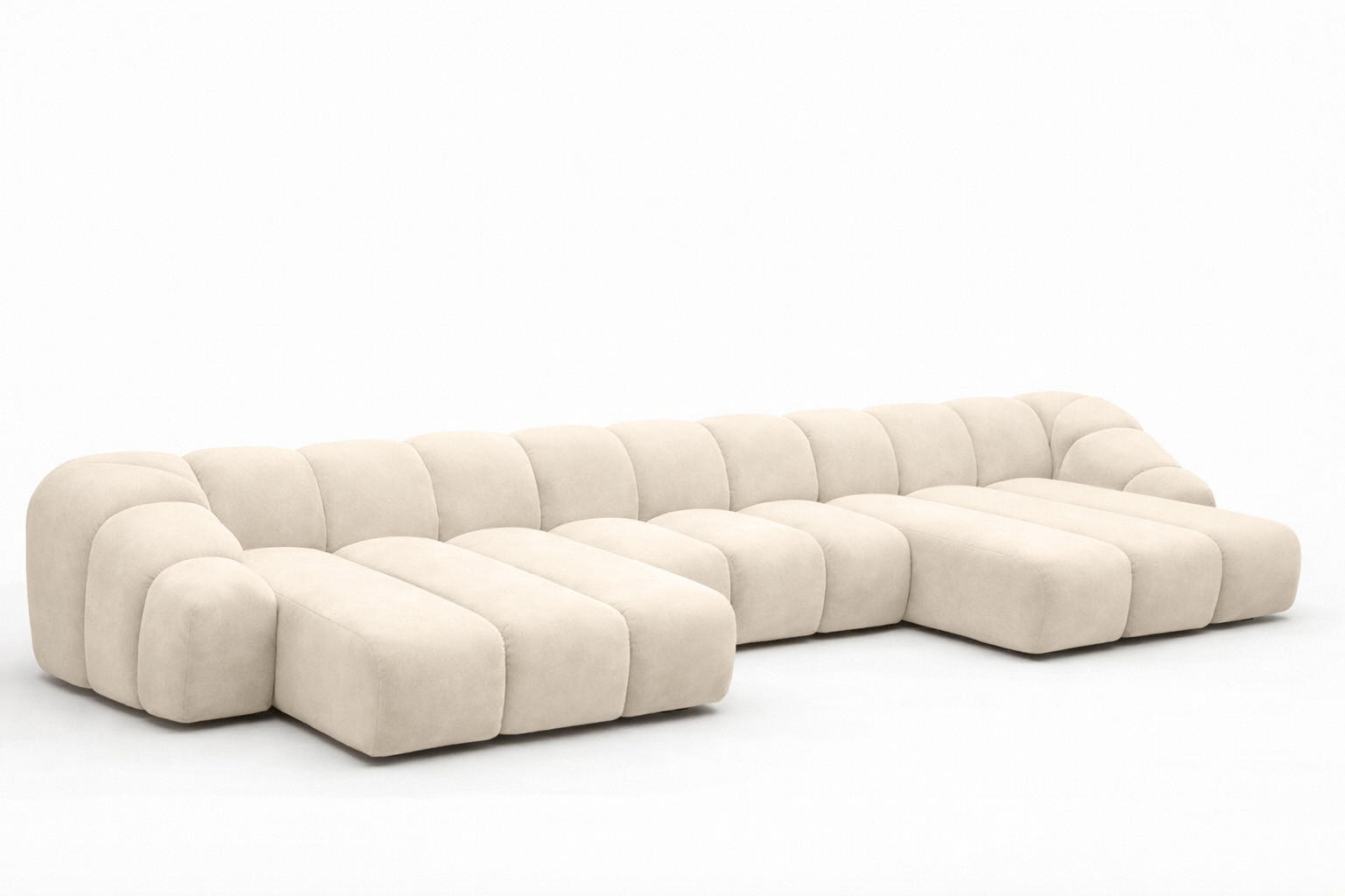 ECKSOFA Modulare U-Form, Veloursstoff Bluvel, Creme, CROISSANT U - Creme, Holz (413/72/190cm) - Kaiser Möbel