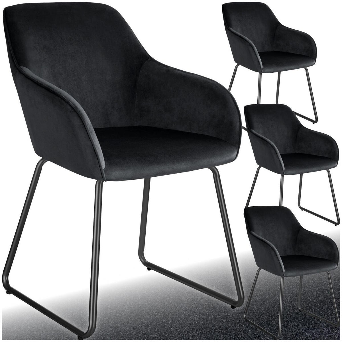 ESSZIMMERSTUHL Jeane,57 x 61 x 85,5 cm, Belastbarkeit 120 kg,Samtoptik schwarz/schwarz - Schwarz, Kunststoff (57/85.5/61cm) - tectake