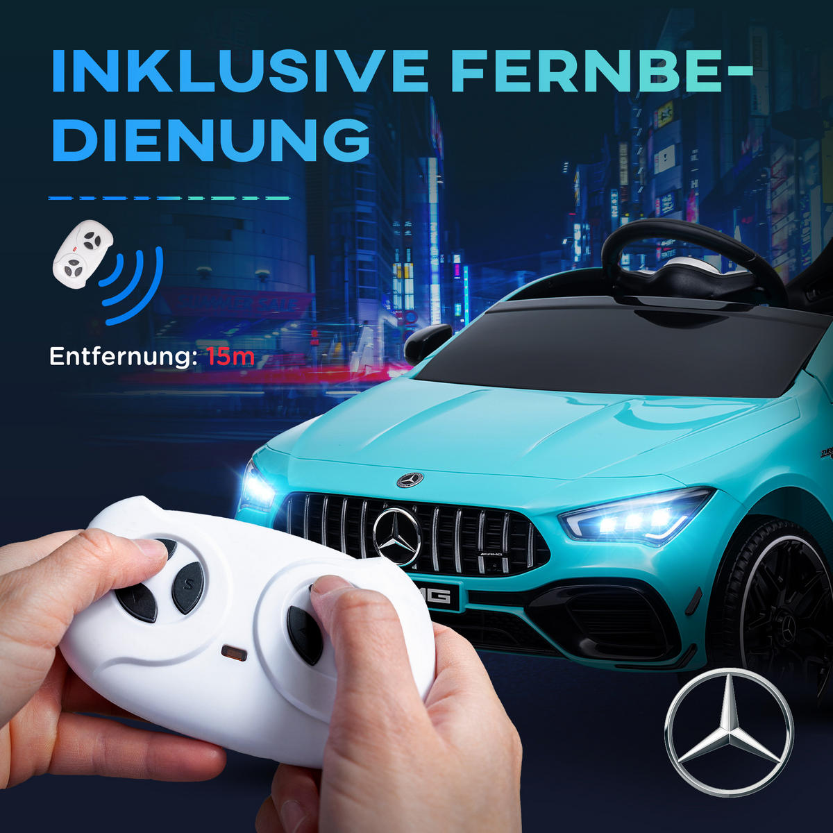 KINDER-ELEKTROAUTO DE-06076 fernsteuerbar mit LED und Hupe Hellblau - Hellblau, Kunststoff/Metall (110/61/45cm) - ComfortXL