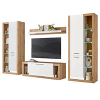 WOHNWAND weiß matt, Evoke Eiche, Wohnkombination Set 4-teilig 350 cm - Eichefarben/Silberfarben, Glas/Holzwerkstoff (350/195/43cm) - Furn.Design