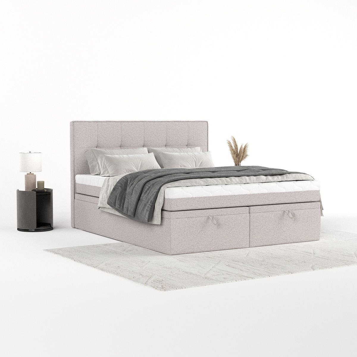 BOXBETT Arivo 200/200 cm Beige im Riva Stoff - Beige/Schwarz, Holz/Holzwerkstoff (200/200cm) - AltaBeds