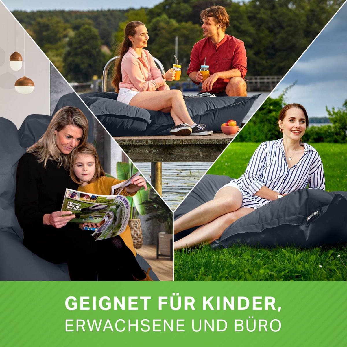 RIESEN-SITZSACK "Square" 140x180cm 380 L - Grau, Textil (140/25/180cm) - Green Bean