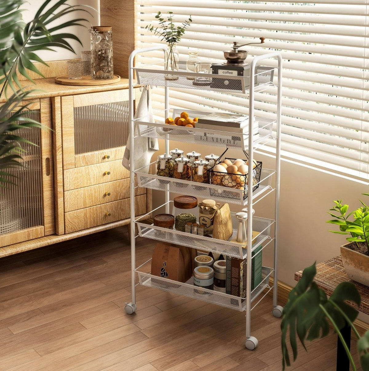 KÜCHENWAGEN mit 5 Drahtkörben 45 x 26,5 x 106 cm Weiß - Weiß, Metall (26.5/106/45cm) - Beauniv