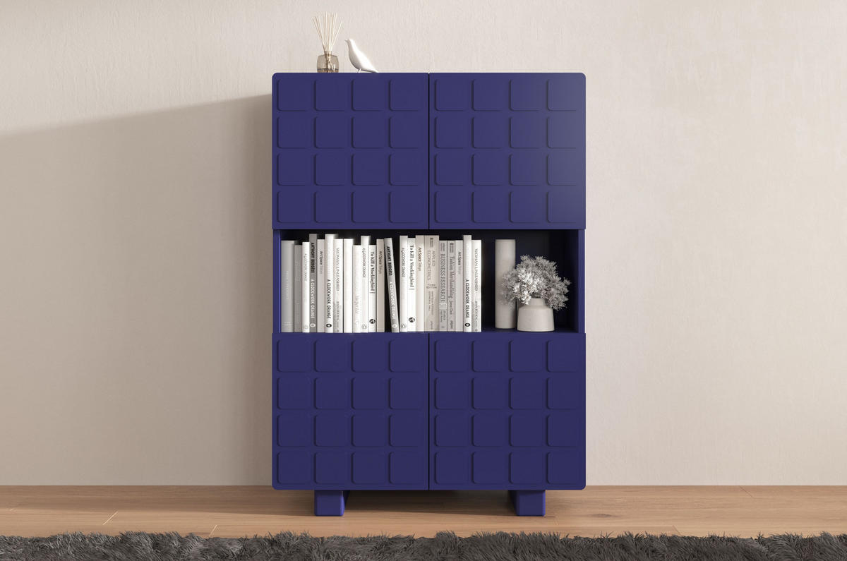 HIGHBOARD Cubo Long, Geometrische 3D Fronten, 85 x 120 cm, Marineblau - Dunkelblau, Holz/Holzwerkstoff (84.3/120/41.8cm) - Skandica
