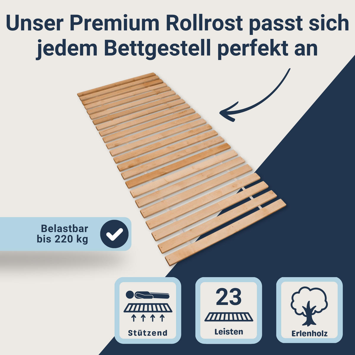 ROLLROST, Stabiles Erlenholz, Größe: 120x200 - Braun, Holz (120/200cm) - Betten-ABC