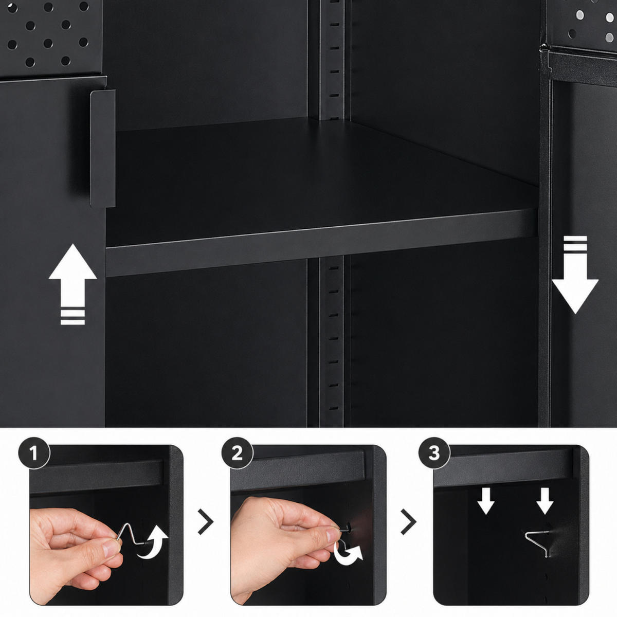 KOMMODE – Metall – Holzoptik – 2 Türen – höhenverstellbarer Einlegeboden – 80x40x84 cm - Dunkelbraun/Schwarz, Holzwerkstoff/Metall (80/84/40cm) - Begryf