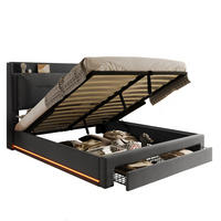 SAMT-POLSTERBETT 140/190 cm mit Bettkasten, LED-Beleuchtung und gepolstertem Kopfteil - Dunkelgrau, Textil (140/190cm) - BEAOK