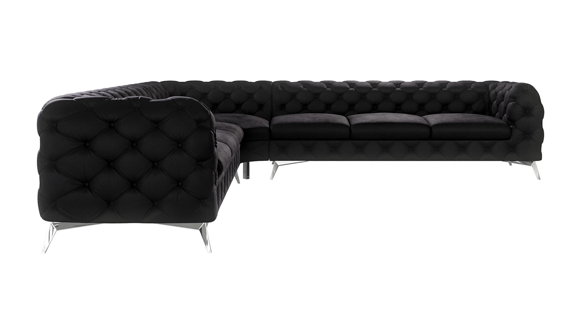 ECKSOFA Chesterfield Laura Schwarz Samt - Silberfarben/Schwarz, Holz/Textil (323/323cm) - S-Style Möbel