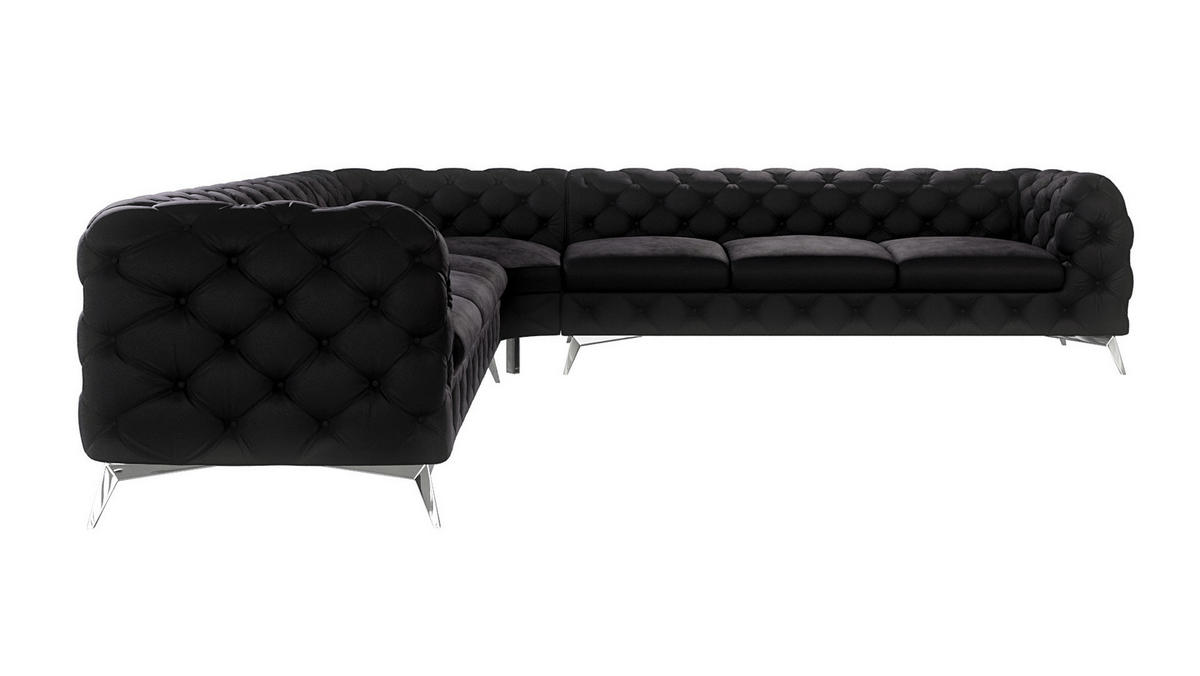 ECKSOFA Chesterfield Laura Schwarz Samt - Silberfarben/Schwarz, Holz/Textil (323/323cm) - S-Style Möbel
