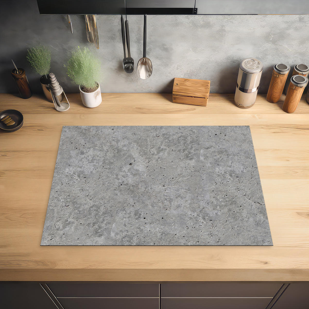 HERDABDECKPLATTE Beton - Schiefer - Grau - Struktur aus Beton Herdabdeckung Induktionsfeld 70x52 cm - Hellgrau, Kunststoff (70/52/0.2cm) - MuchoWow
