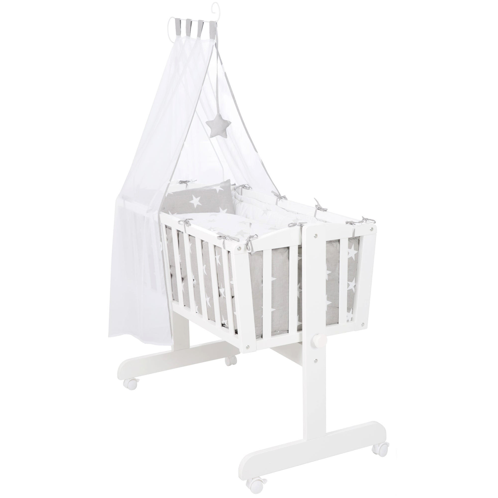 BABYWIEGENSET Little Stars - Weiß/Grau, Holzwerkstoff/Textil (40/90cm) - Roba