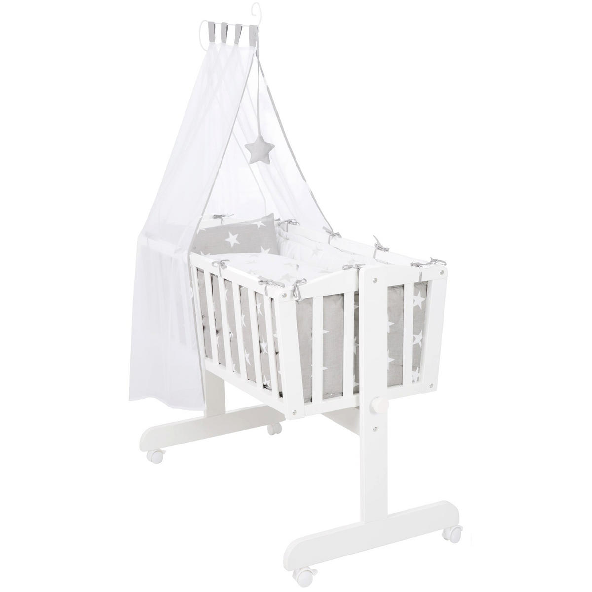 BABYWIEGENSET Little Stars - Weiß/Grau, Holzwerkstoff/Textil (40/90cm) - Roba