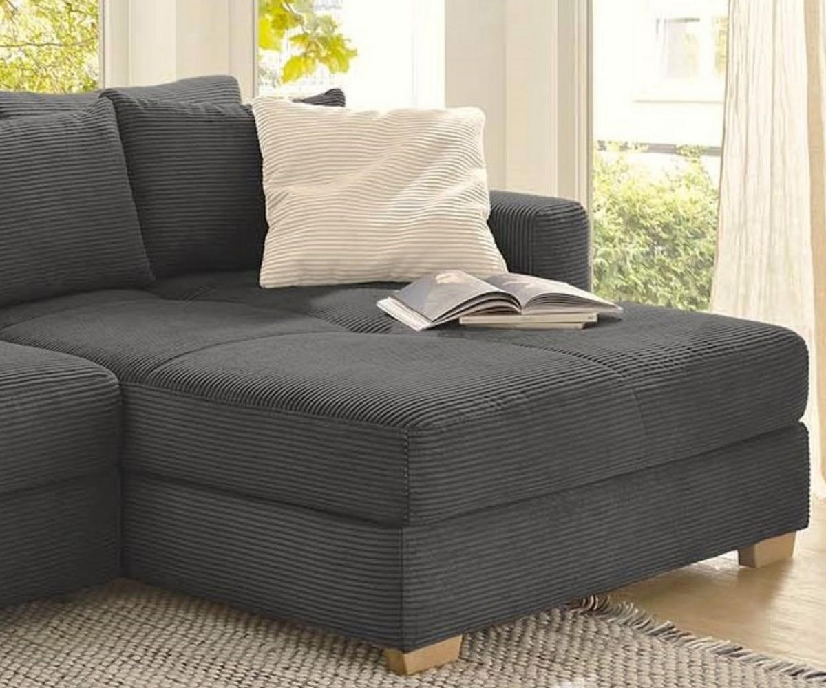 ECKSOFA-DAUERSCHLÄFER Federkern Bettkasten, seitenverkehrt montierbar B288/T186/H86 cm, Liegefl. 153x245 cm, Cord Grau Anthrazit / 15153 - Schieferfarben/Eichefarben, Holz/Textil (288/186cm) - luma-home