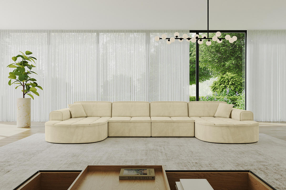 WOHNLANDSCHAFT TARO-U2 - 388x171x79,5 cm Beige - Beige, Holzwerkstoff/Textil (388/79.5/171cm) - ALTDECOR